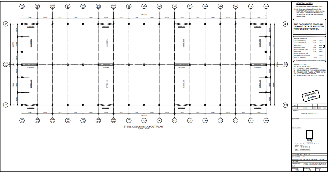 Plan de disposition des poteaux en acier